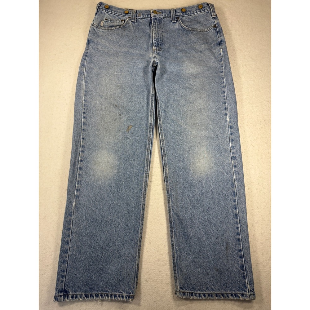 Carhartt Straight Leg Jeans Mens 38x32 Blue Denim Cotton Mid Rise Relaxed Fit